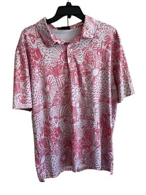Yatta Golf Polo Shirt Men’s Large Performance Golf Shirt Tropical Print